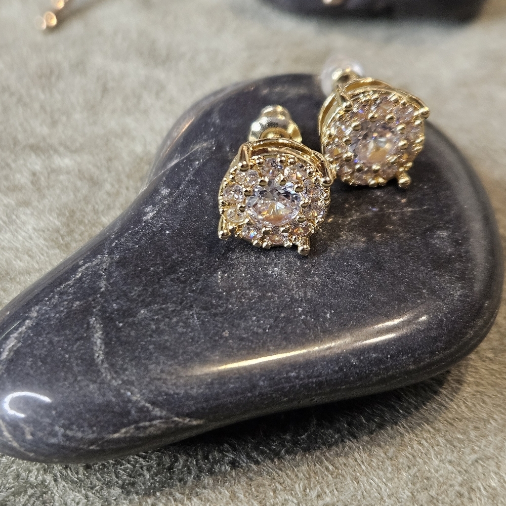 Gold & Cz Dotted Stud Earrings
